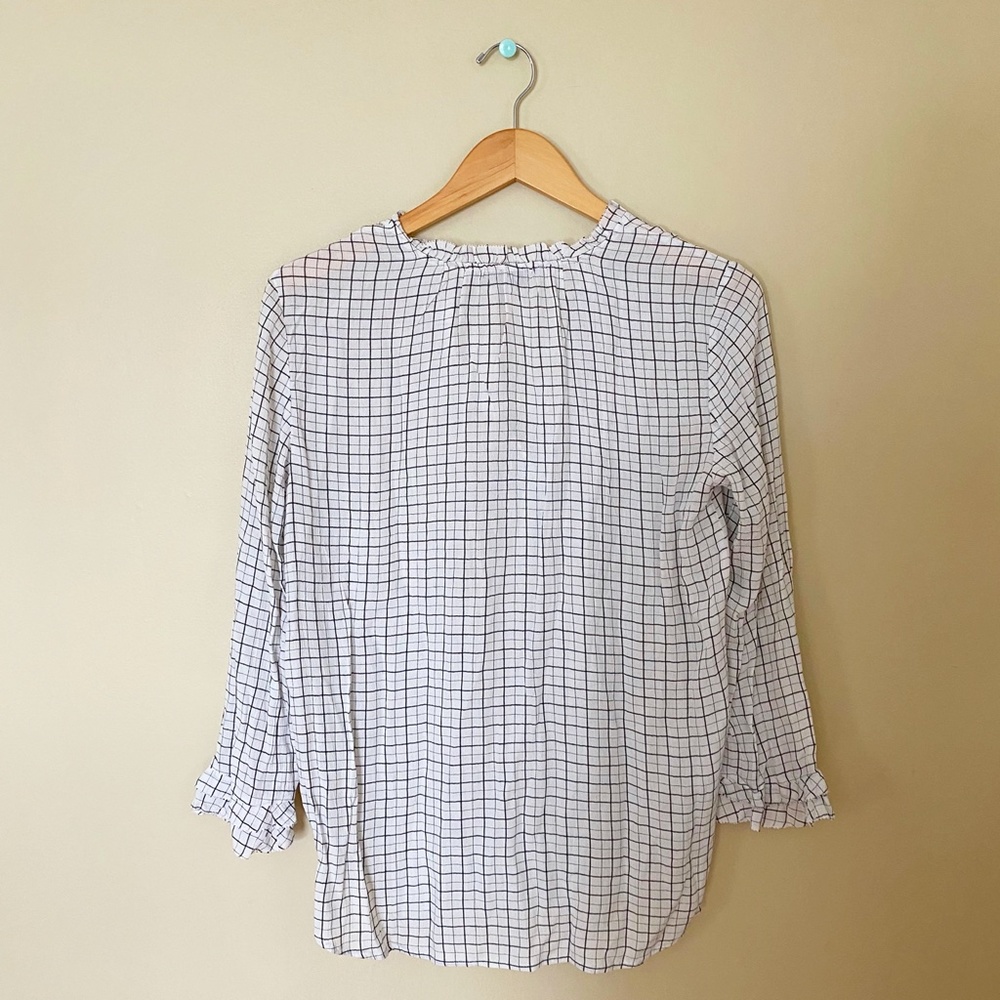 LOFT Plaid Ruffle Split Neck Blouse - Picture 7 of 9
